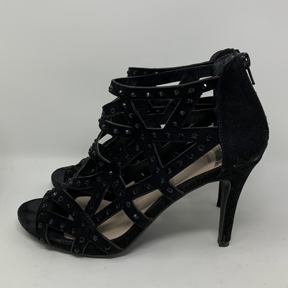 Fergalicious Strappy Black Jeweled open toe Heels - Picture 6 of 14